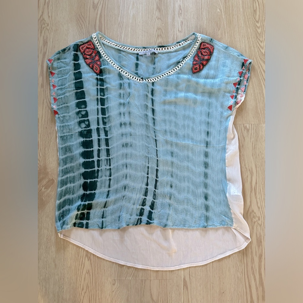 Miss Me Tie Dyed Cap Sleeve Bead Embellished Top - Size M